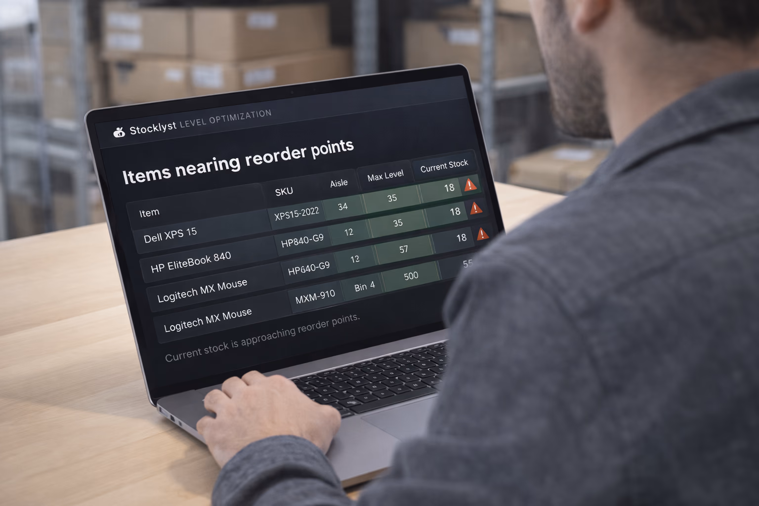 Inventory analytics dashboard showing demand patterns and reorder calculations